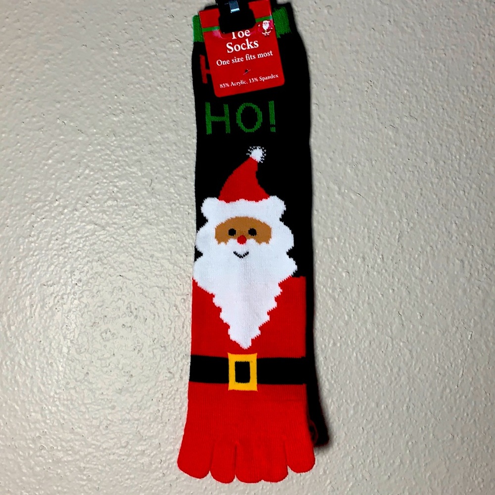 Santa clause separated toes Red White tall Christmas socks NWT stocking stuffer